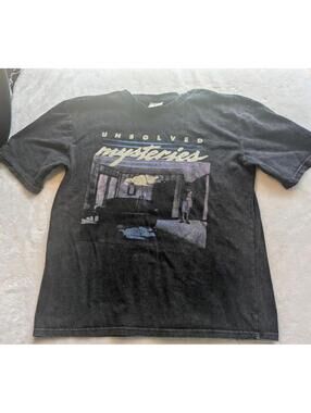Black Graphic T-Shirt with 'Unsolved Mysteries' and King of the Hill